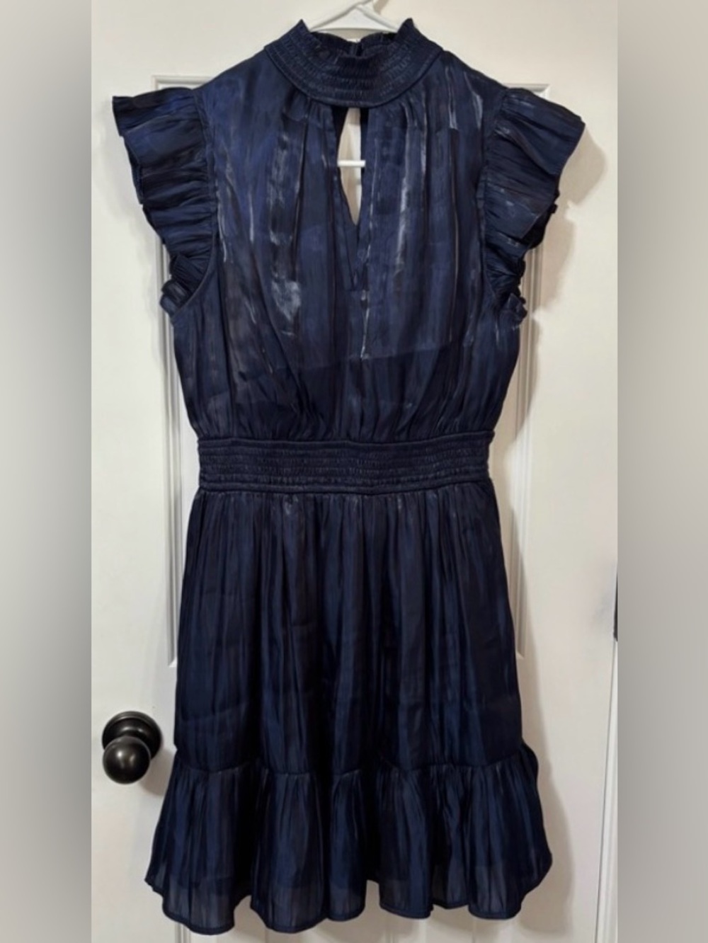 “Sheen You Across The Room” Navy Blue Ruffled Mini Dress by Lulus Sz Small US